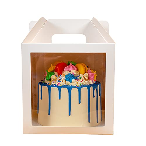 גרטל 10-מארז קופסת עוגות בגודל 8 על 8 על 8 אינץ ' לעוגות גבוהות עם חלון וידית | מיכלי עוגה חד פעמיים